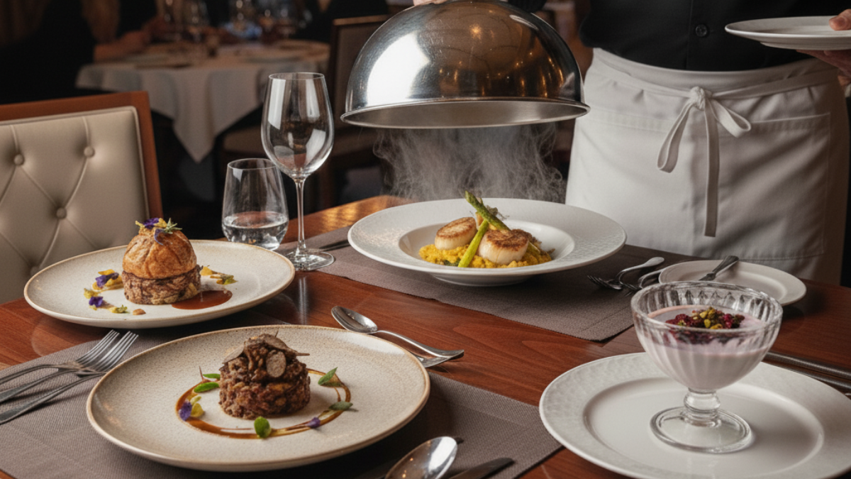 pratos gourmet sendo servidos em restaurante