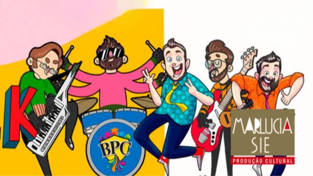 desenho representando espetáculo musical dos Beatles.