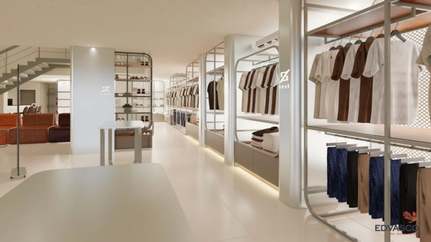 interior da loja Zest + Bland no setor de moda masculina